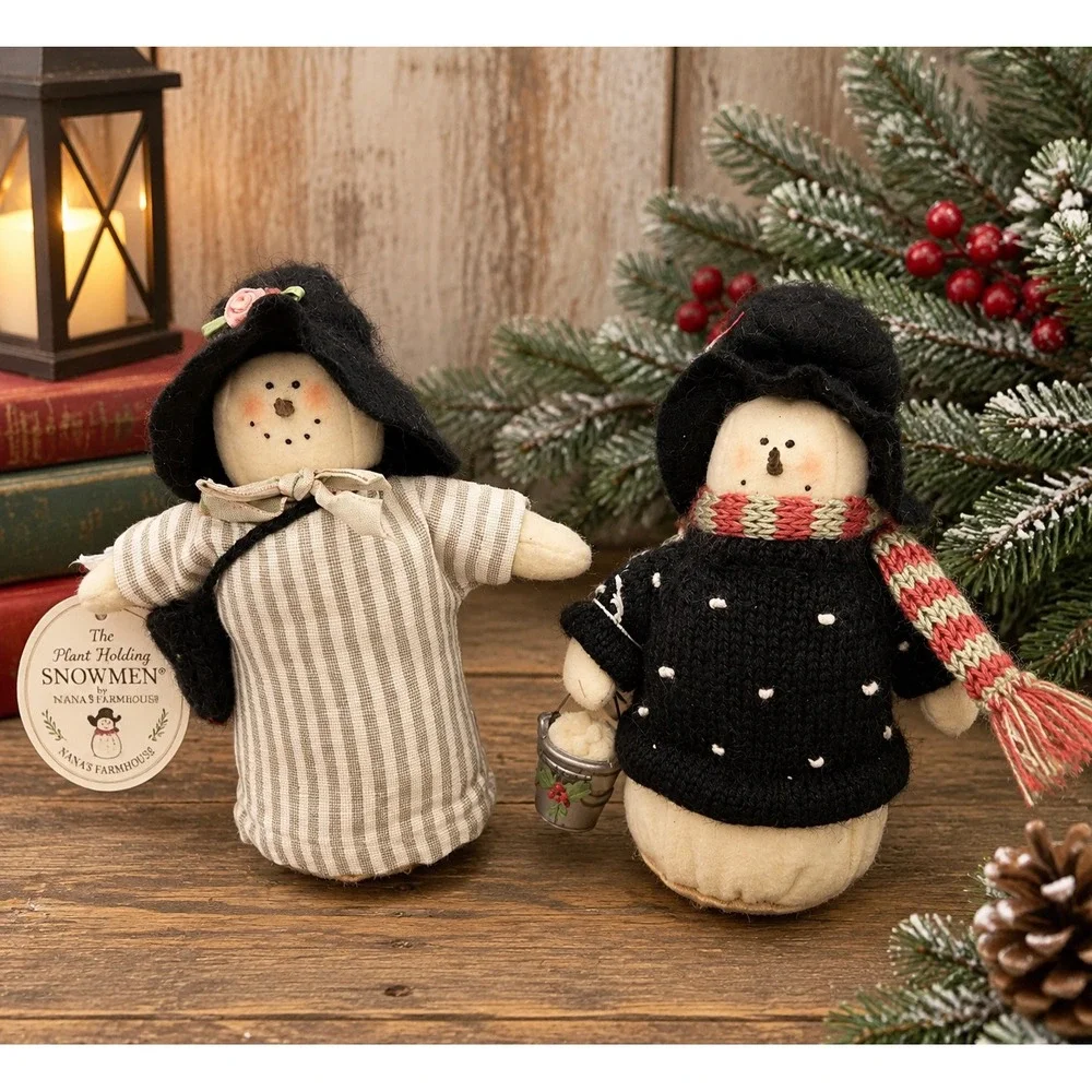 Vintage Miss Heather's Plum Pudding Snowmen Set of 2 Artisan Flair Christmas NWT